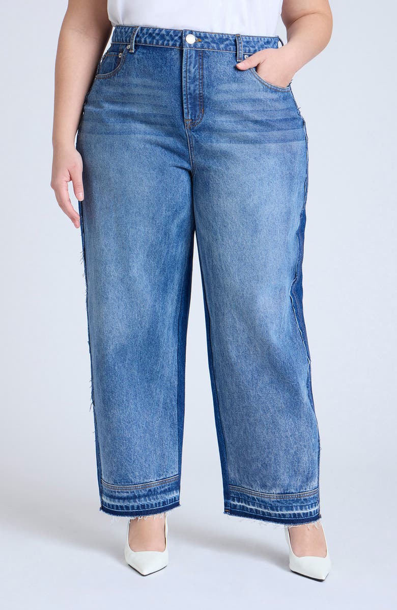 ELOQUII Two-Tone High Waist Straight Leg Jeans, Main, color, 