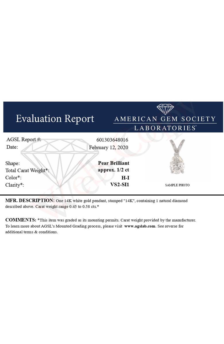 Haus of Brilliance AGS Certified 14K White Gold 1/2 Cttw Diamond Pear Pendant Necklace, Alternate, color, White