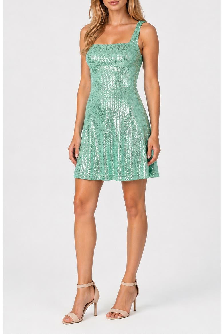 Sequined Power Mesh Minidress, Alternate, color, SEAFOAM