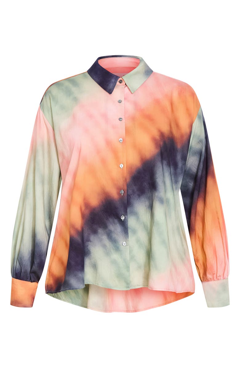 City Chic Sunset Ombré Button-Up Shirt, Alternate, color, Sunset Ombre