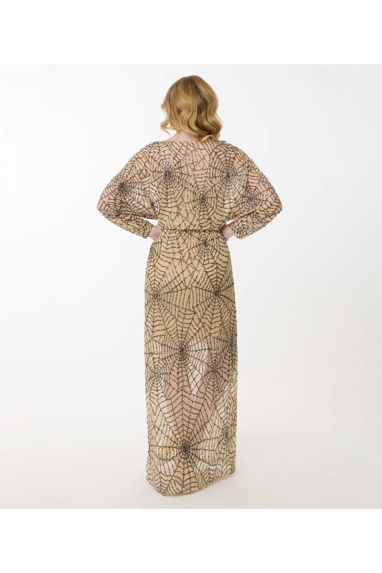 Sequin Faux Wrap Maxi Dress, Alternate, color, Beige Spider Web Print