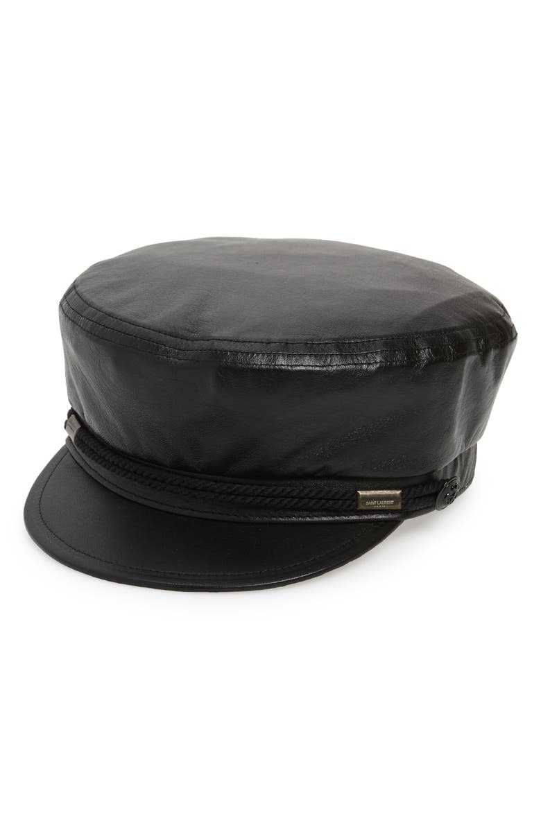 Saint Laurent Leather Baker Boy Hat, Main, color, 