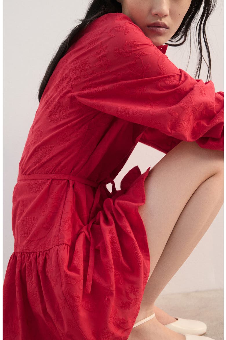 Embroidered Long Sleeve Cotton Shirtdress, Alternate, color, STRAWBERRY