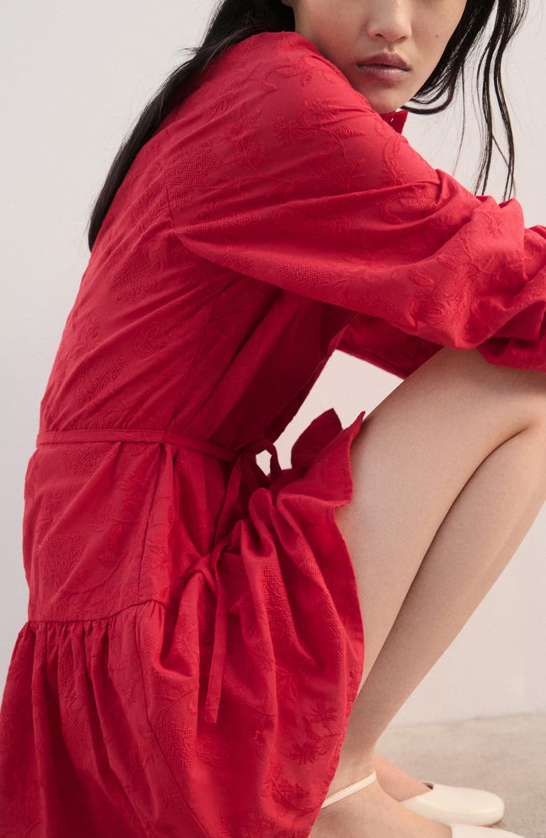 MANGO Embroidered Long Sleeve Cotton Shirtdress, Alternate, color, Strawberry