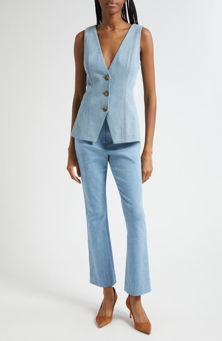 Veronica Beard Hawthorne Clean Waist Stretch Cotton Pants, Alternate, color, Blue Mirage