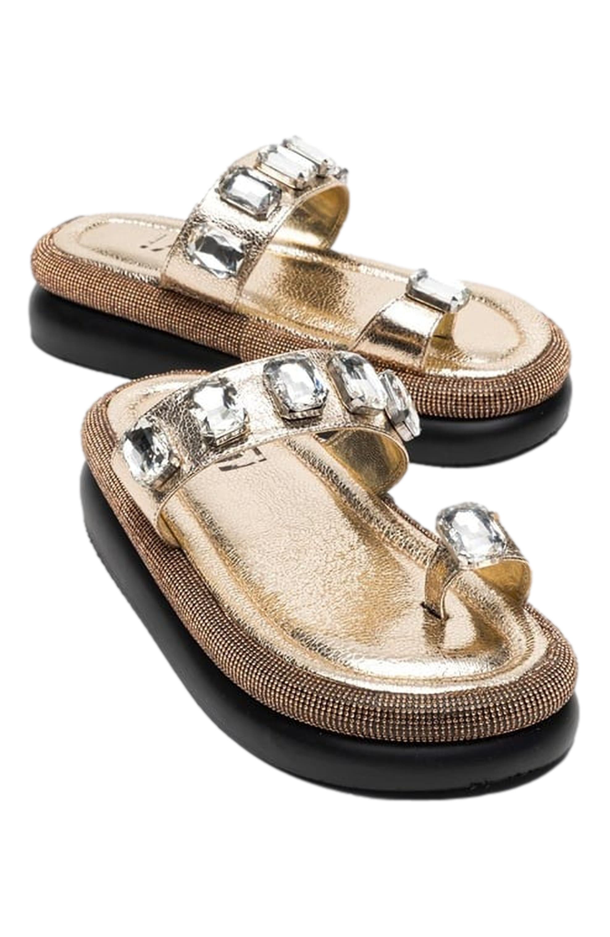 Prologue Shoes Evans Jeweled Platform Sandal, Main, color, Gold Faux Leather