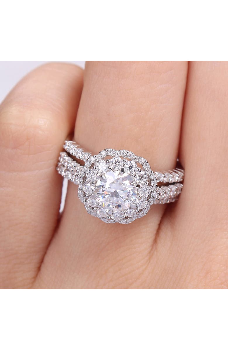 DELMAR Dew Sterling Silver Created Moissanite Halo Ring, Alternate, color, Silver