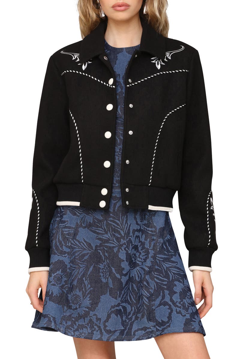 Avec Les Filles Embroidered Faux Suede Western Bomber Jacket, Main, color, 