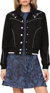Avec Les Filles Embroidered Faux Suede Western Bomber Jacket