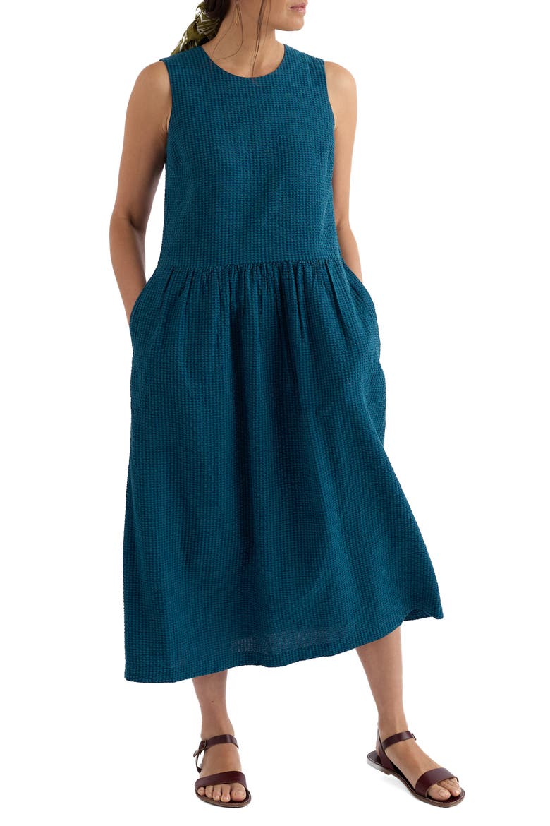 Brouse Gingham Sleeveless Organic Cotton Midi Dress, Main, color, GINGHAM SEA CAVE