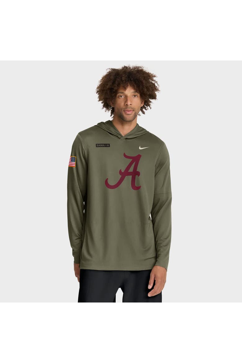 Men's Nike Olive Alabama Crimson Tide 2025 Military Appreciation Dri-FIT Long Sleeve Hoodie T-Shirt, Main, color, Olive