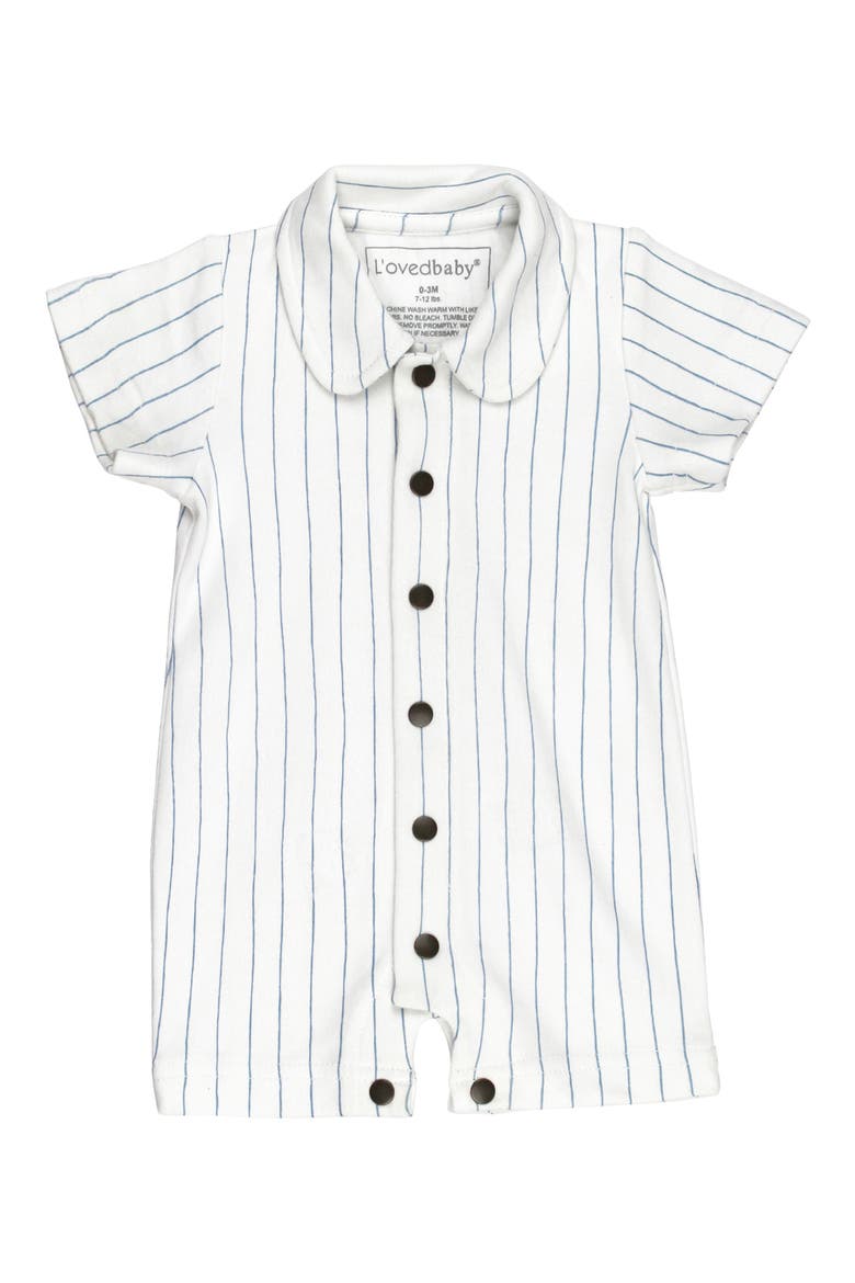 Pinstripe Organic Cotton Romper, Main, color, POOL PINSTRIPE