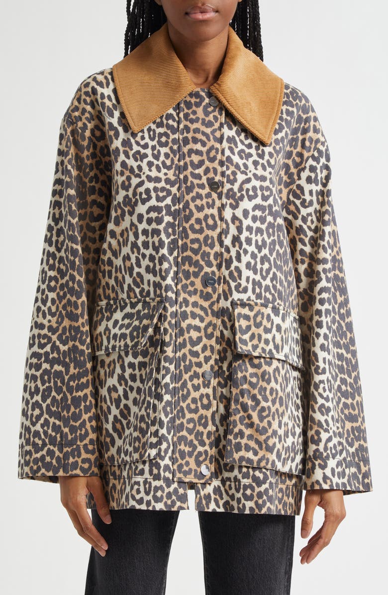 Ganni Printed Canvas Jacket, Main, color, Almond Milk