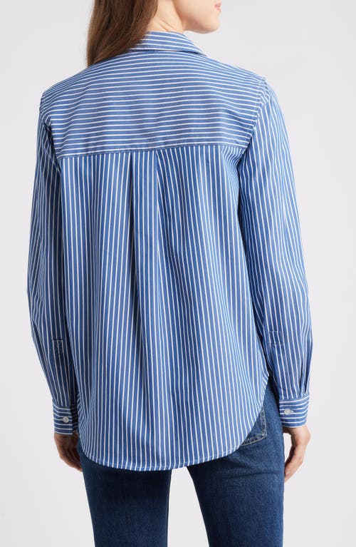 Beachlunchlounge Lynden Embellished Stripe Cotton Blend Button-up Shirt In Blue