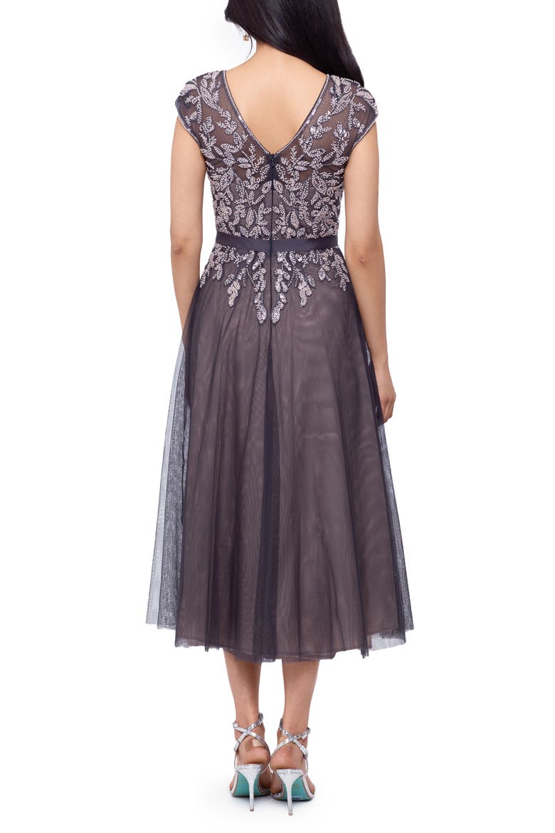 Beaded Fit & Flare Cocktail Dress, Alternate, color, GREY/ BLUSH