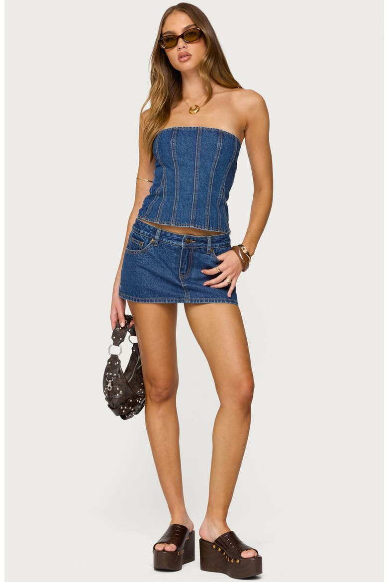 Camelia Strapless Denim Corset Top, Alternate, color, BLUE-WASHED