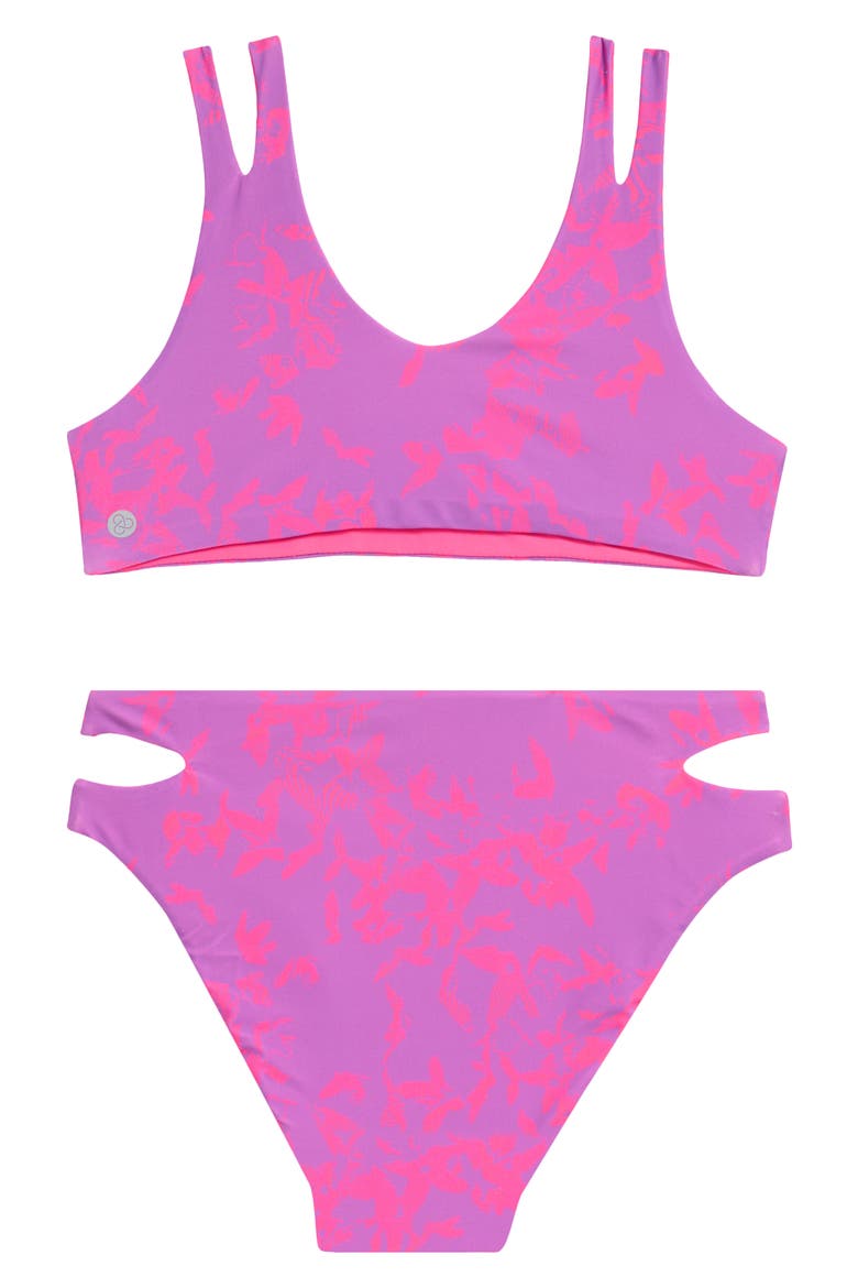 Kids' Suns Out Reversible Two-Piece Swimsuit, Alternate, color, PURPLE IRIS OPTIC PETAL