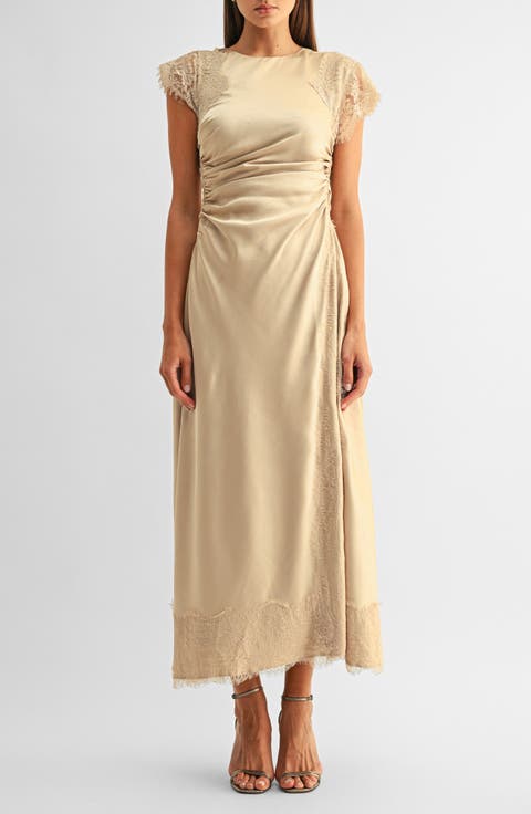 Camila Lace Trim Satin Dress