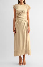 Adelyn Rae Camila Lace Trim Satin Dress