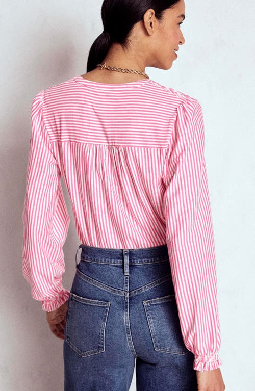 Boden Elsa Jerseyhemd Mit Gesmokter Passe-rosa Schleife Streifen In Pink