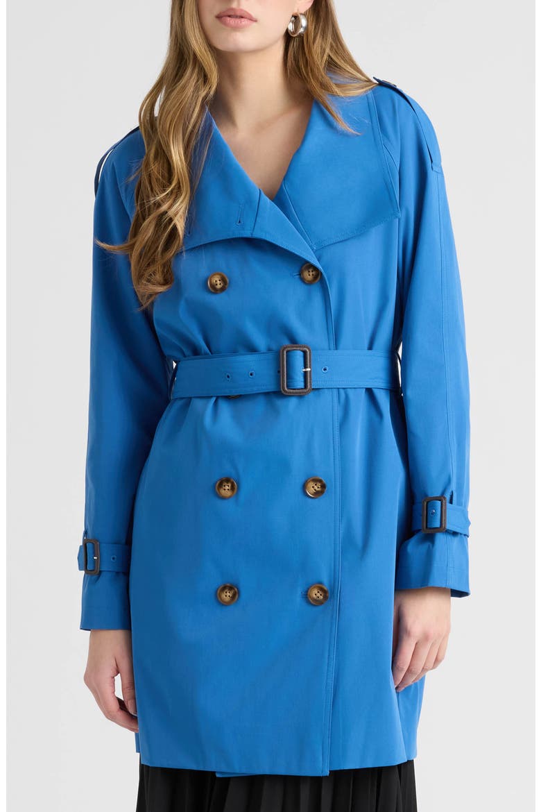 Belted Double Breasted Trench Coat, Main, color, DENIM BLUE