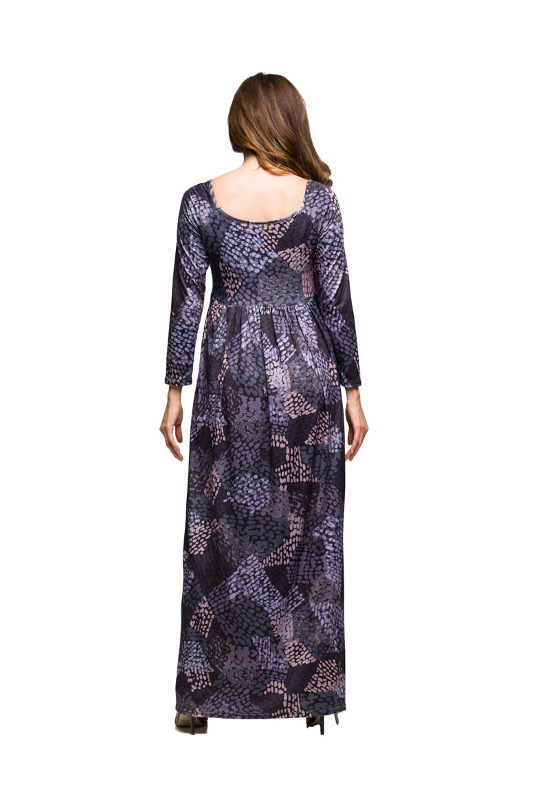 Long Sleeve Empire Waist Maxi Dress in Print, Alternate, color, Gray Multi