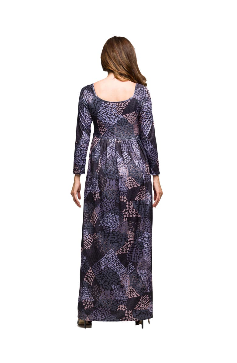 24seven Comfort Apparel Long Sleeve Empire Waist Maxi Dress in Print, Alternate, color, Gray Multi