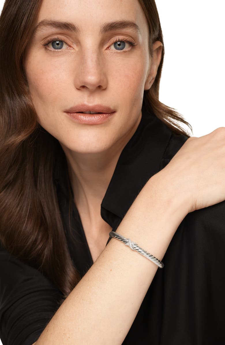 David Yurman Cable Flex X Bracelet, Alternate, color, Silver Pave