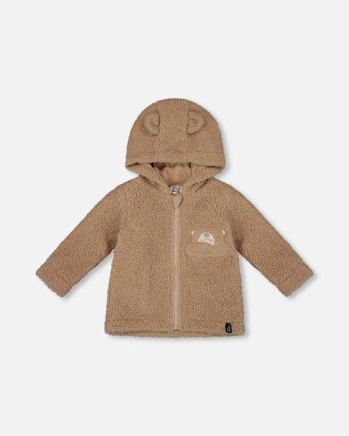 Deux Par Deux Bear Hooded Zip Jacket In Brown