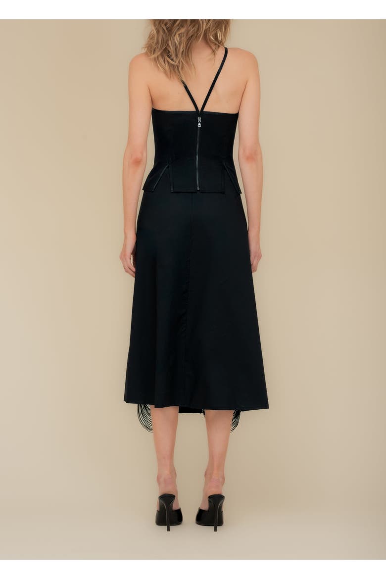Madeleine Soft Fringe-Trimmed Stretch Cotton Poplin Skirt, Alternate, color, Black