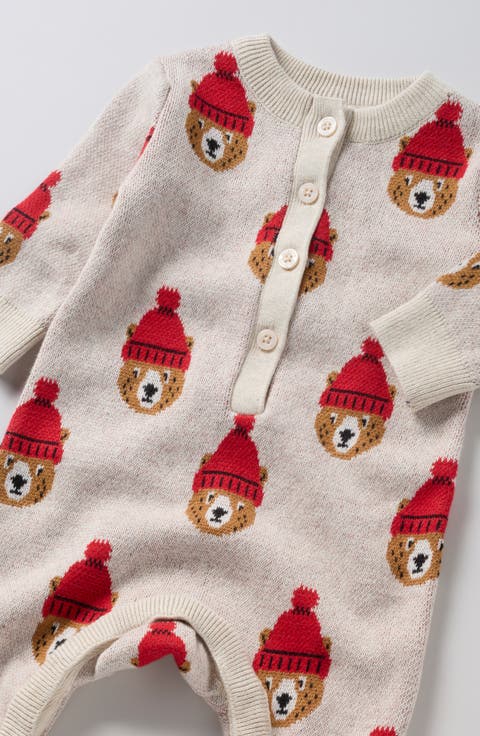 Bear Jacquard Cotton Sweater Romper