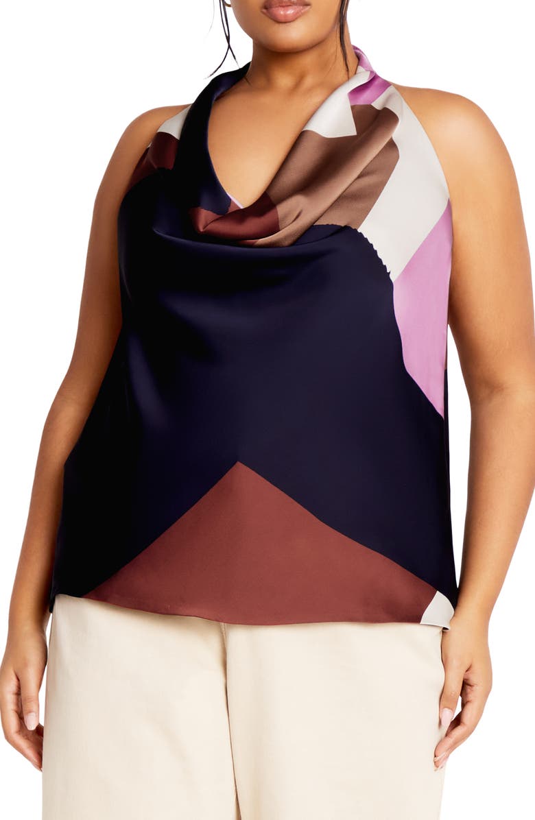 City Chic Chloe Print Cowl Neck Sleeveless Top, Main, color, 