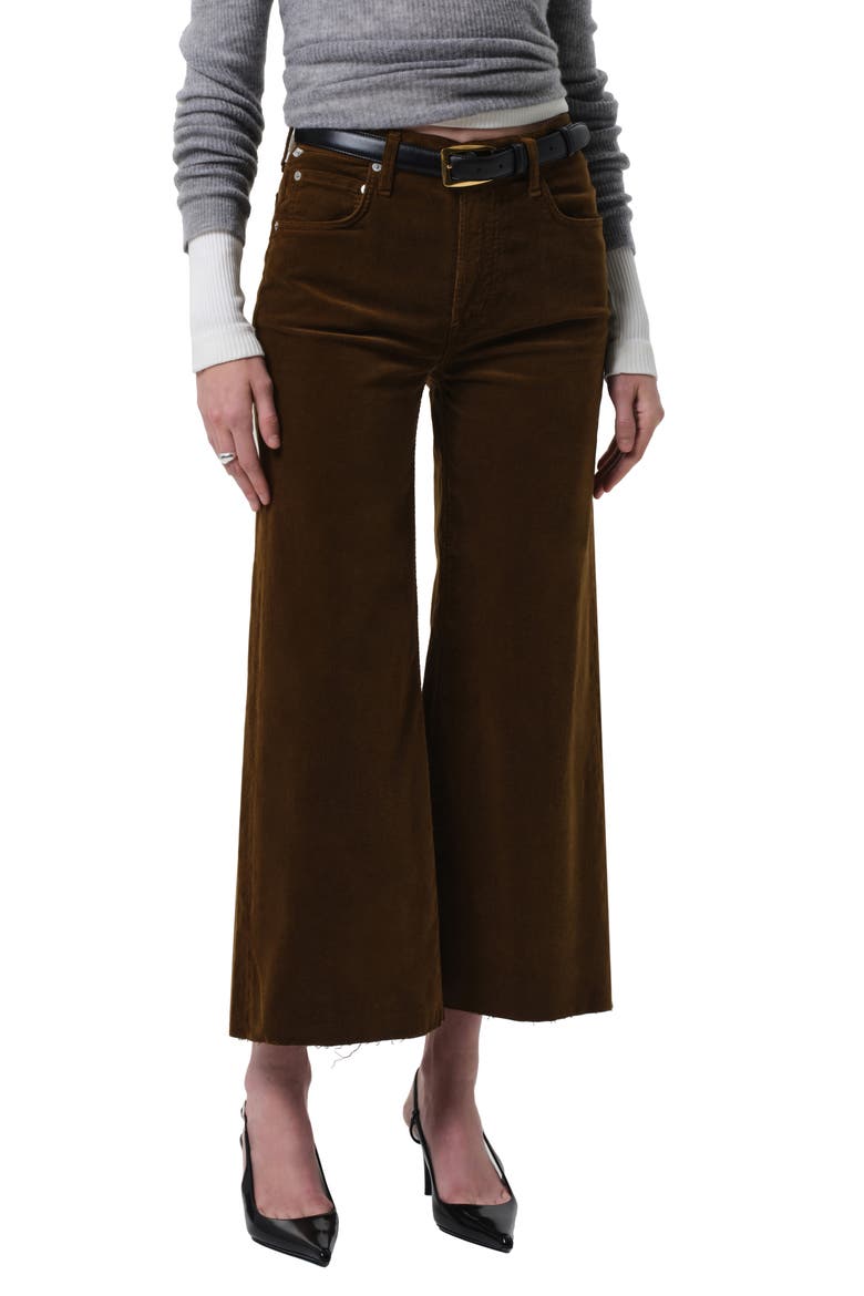 Lyra Raw Hem Ankle Wide Leg Corduroy Pants, Main, color, MANUKA BRONZE