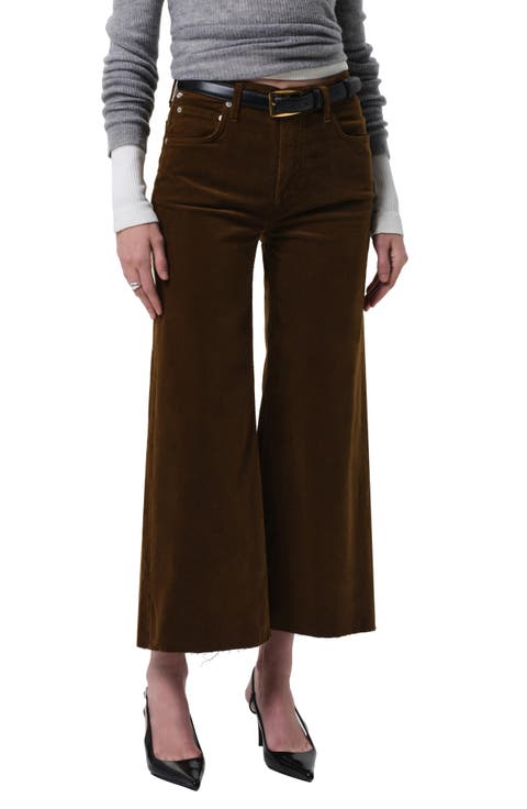 Lyra Raw Hem Ankle Wide Leg Corduroy Pants