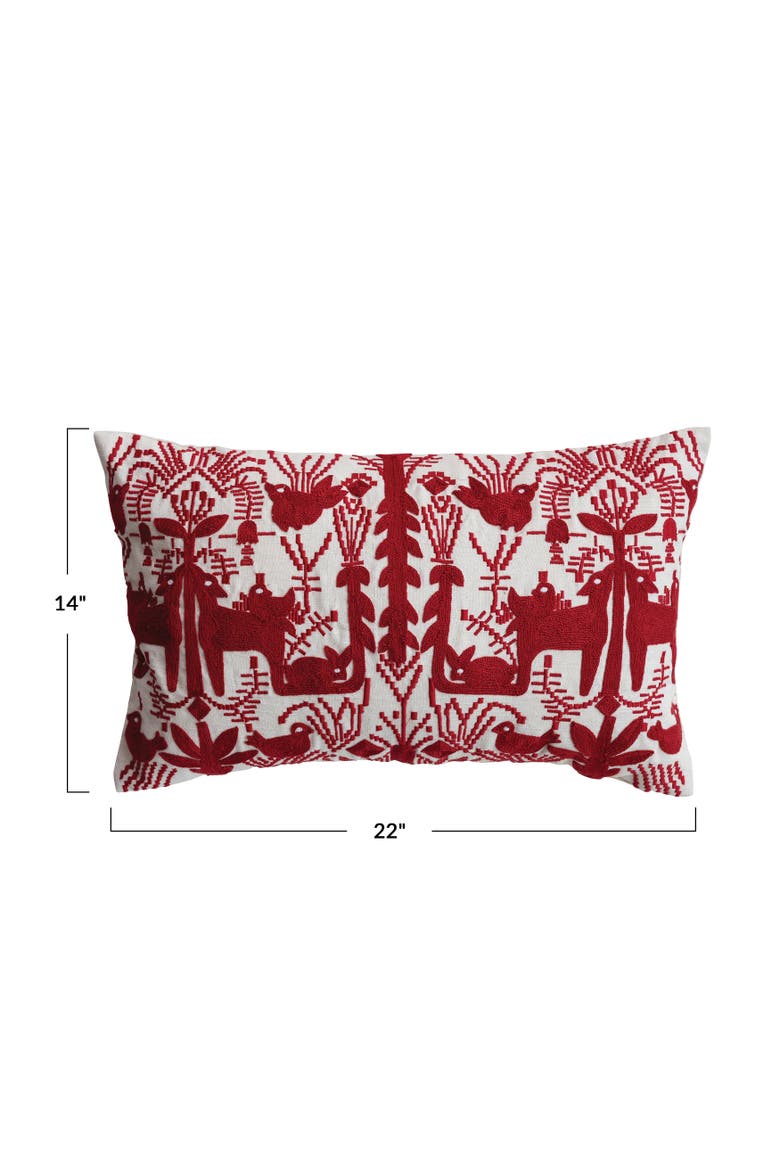 Cotton Slub Embroidered Lumbar Pillow, Alternate, color, Red and Natural