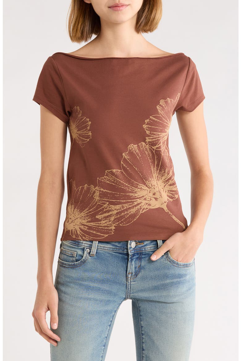 Daisy Off Shoulder Graphic Tee, Main, color, BROWN