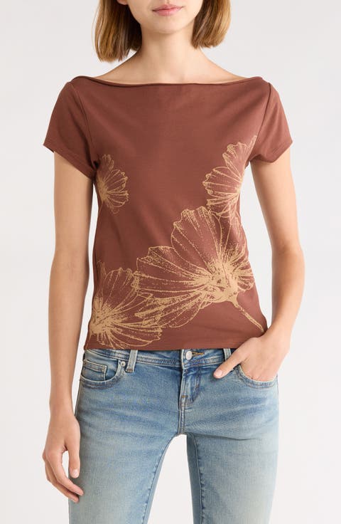 Daisy Off Shoulder Graphic Tee