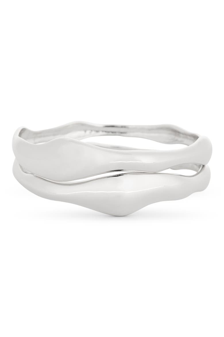 Set of 2 Organic Wavy Bangle Bracelets, Main, color, SILVER
