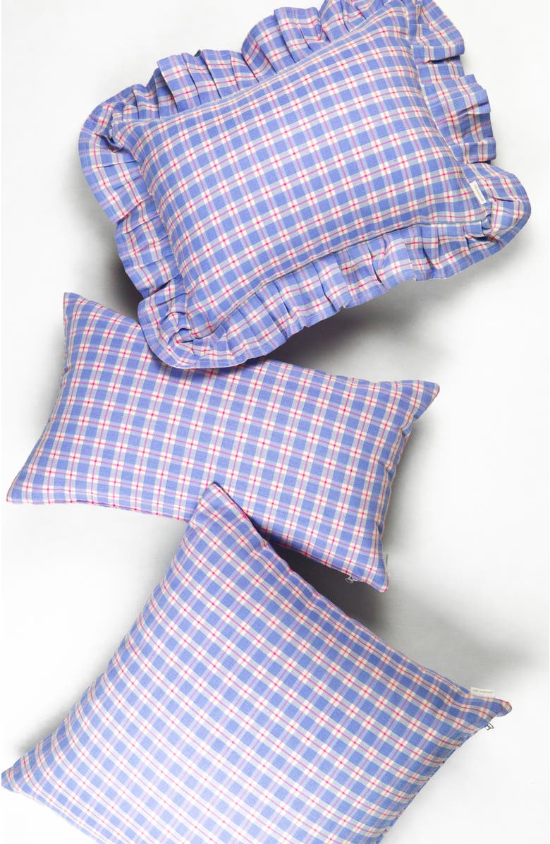 Archive New York Handwoven Classic Gingham Ruffle Cotton Throw Pillow, Alternate, color, Blue