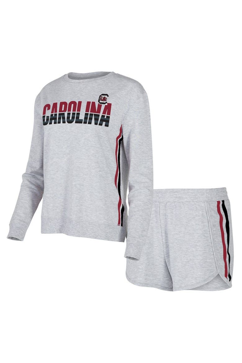 Women's Concepts Sport Gray South Carolina Gamecocks Cedar Tri-Blend Long Sleeve T-Shirt & Shorts Sleep Set, Main, color, Gray
