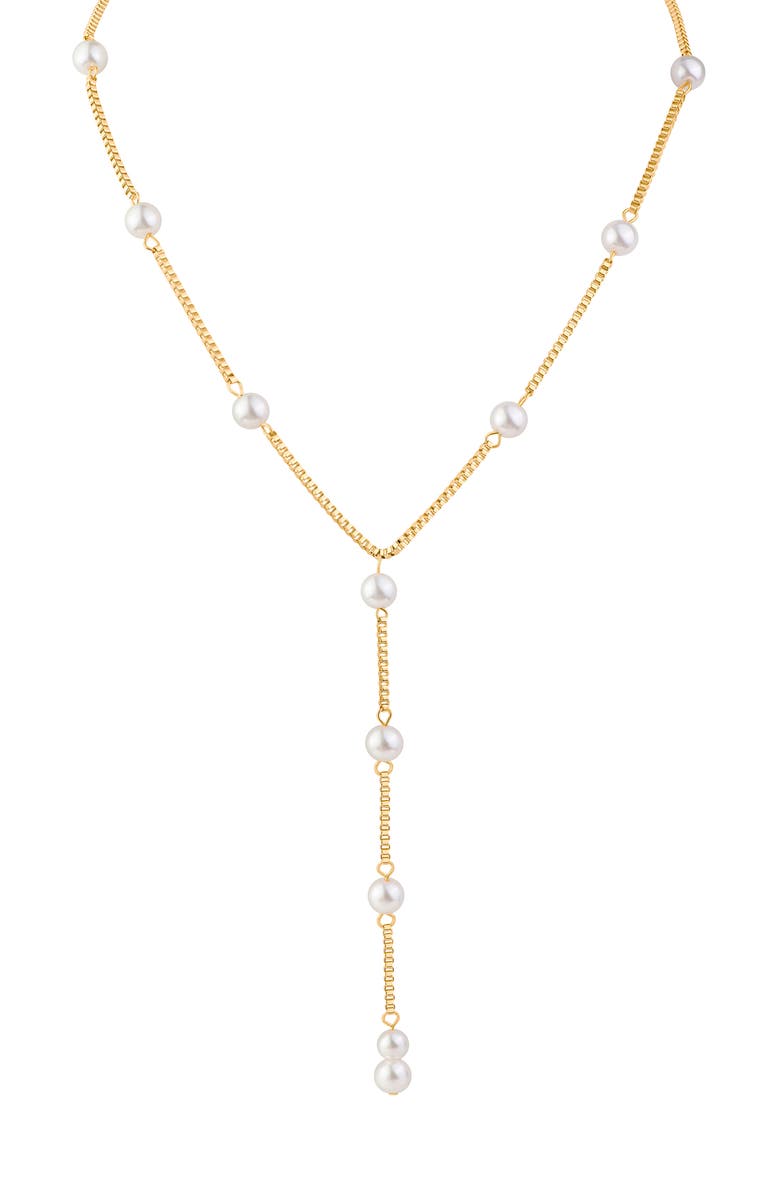 JARDIN Faux Pearl Lariat Necklace, Main, color, White/ Gold