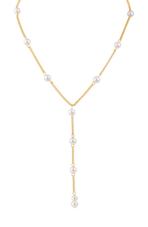 Faux Pearl Lariat Necklace