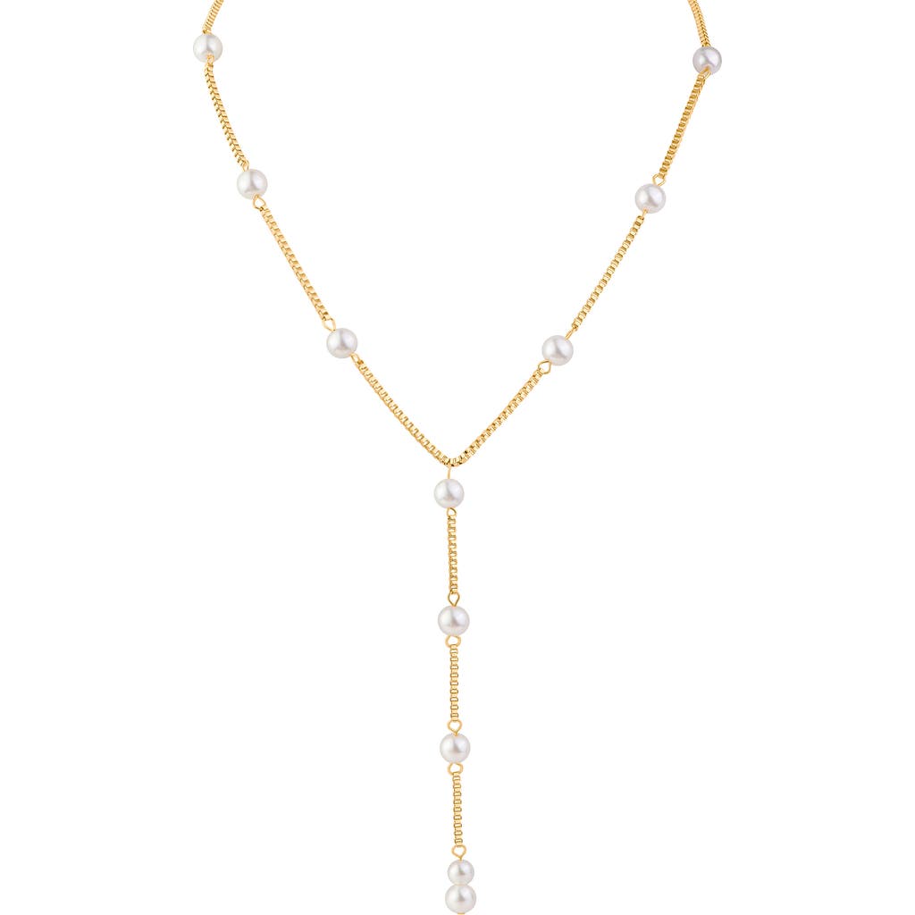 Jardin Faux Pearl Lariat Necklace In White/gold