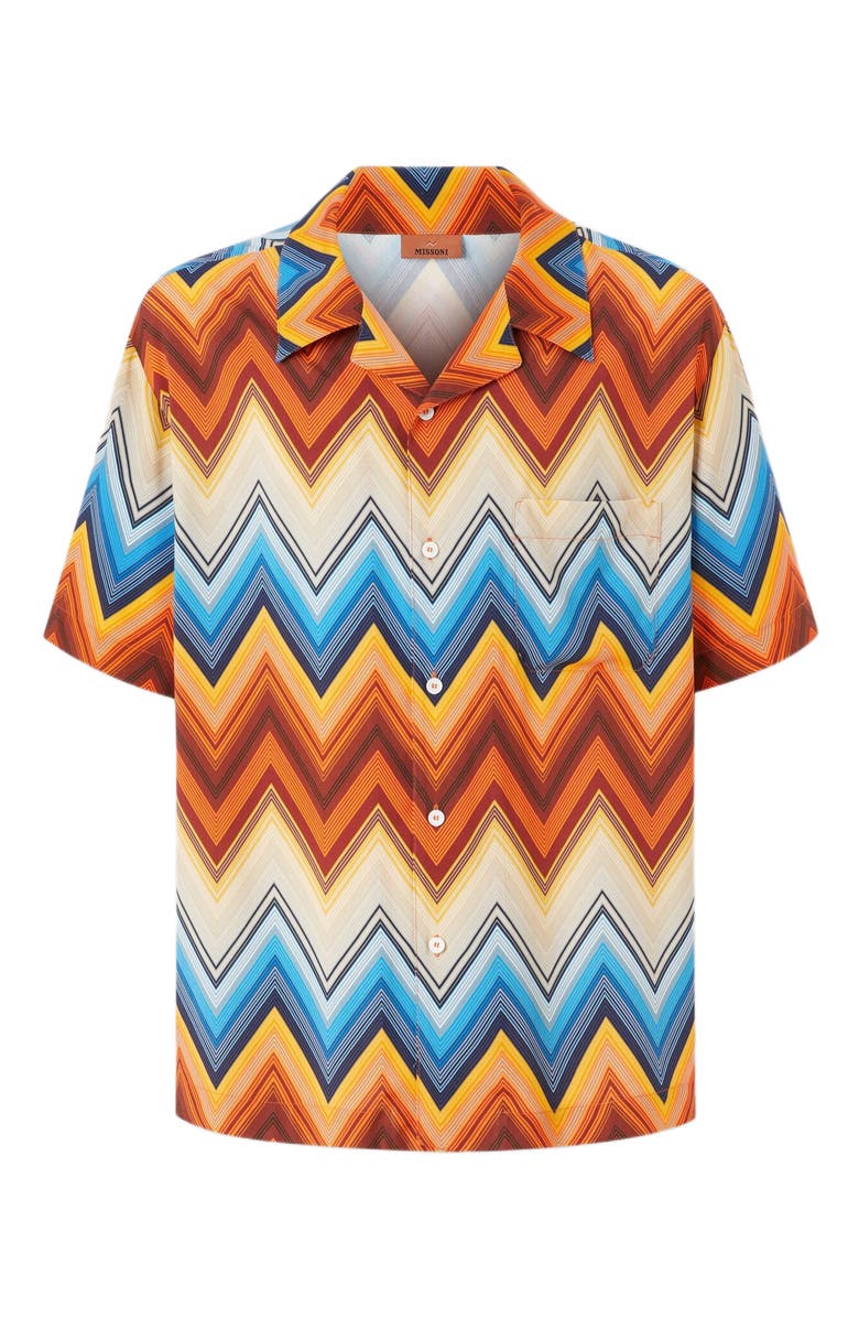 Missoni Viscose Bowling Shirt With Macro Zigzag And Breast Pocket, Alternate, color, Orange