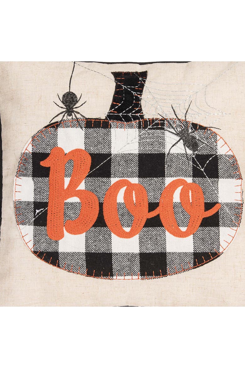 Franklin Black Boo Chain Stitch Halloween Throw Pillow, 18" x 18", Alternate, color, Beige