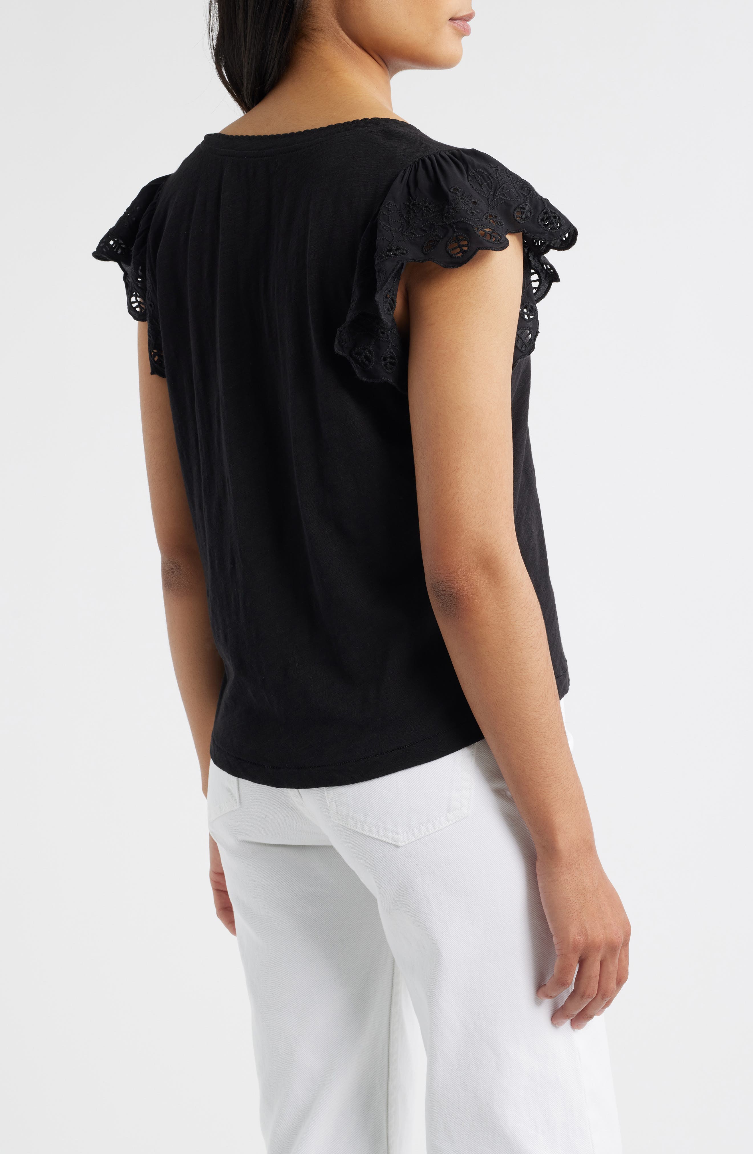 Eyelet Flutter Sleeve Jersey T-Shirt - image 2