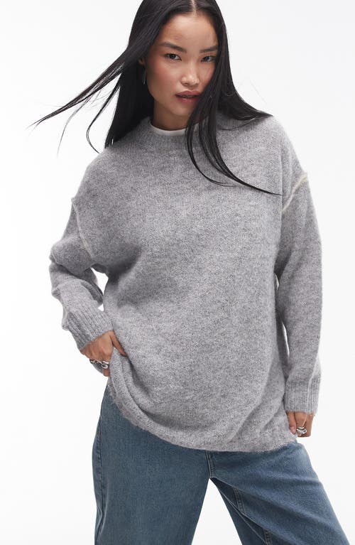 Topshop Contrast Seam Oversize Sweater in Grey 