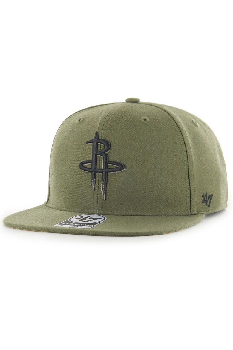 Men's '47 Olive Houston Rockets Ballpark Camo Captain Snapback Hat, Main, color, Olive