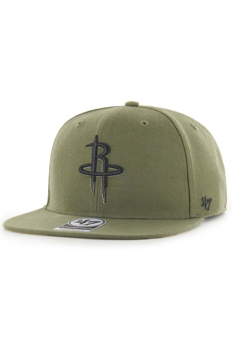 '47 Men's '47 Olive Houston Rockets Ballpark Camo Captain Snapback Hat, Main, color, 
