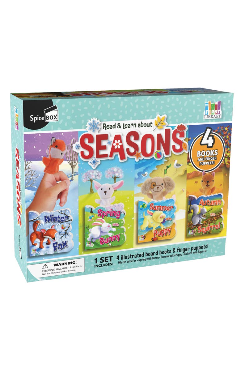 First Library Four Seasons 4 Diecut Board Books With Finger Puppets, Main, color, Multicolored